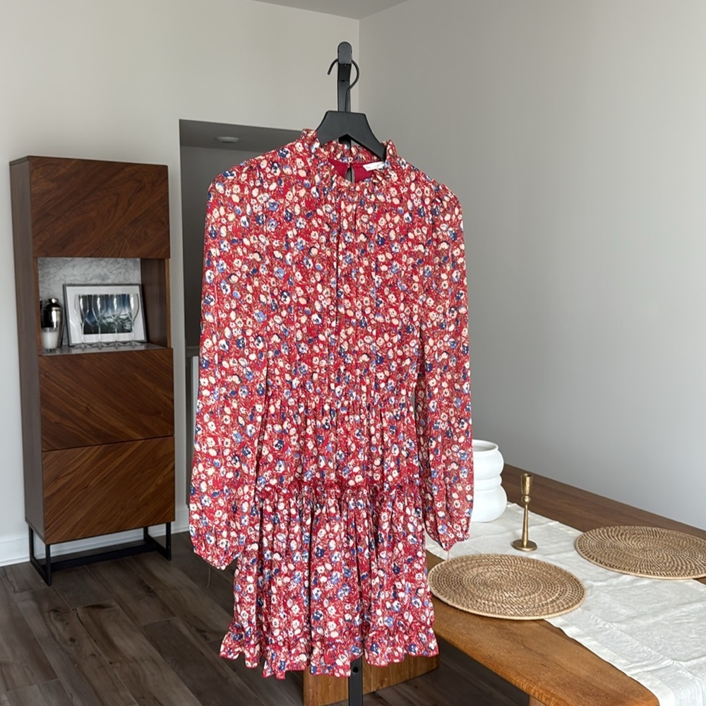 FSL Apparel Floral Print Ruffled Mock Neck Dress With Elastic Waist Band - Picture 2 of 4